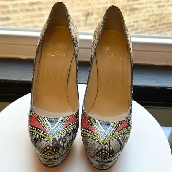 🌺 CHRISTIAN LOUBOUTIN 🌺 👠 Python Bianca Masai Platform Pumps 37.5 Multicolor - Picture 6 of 10